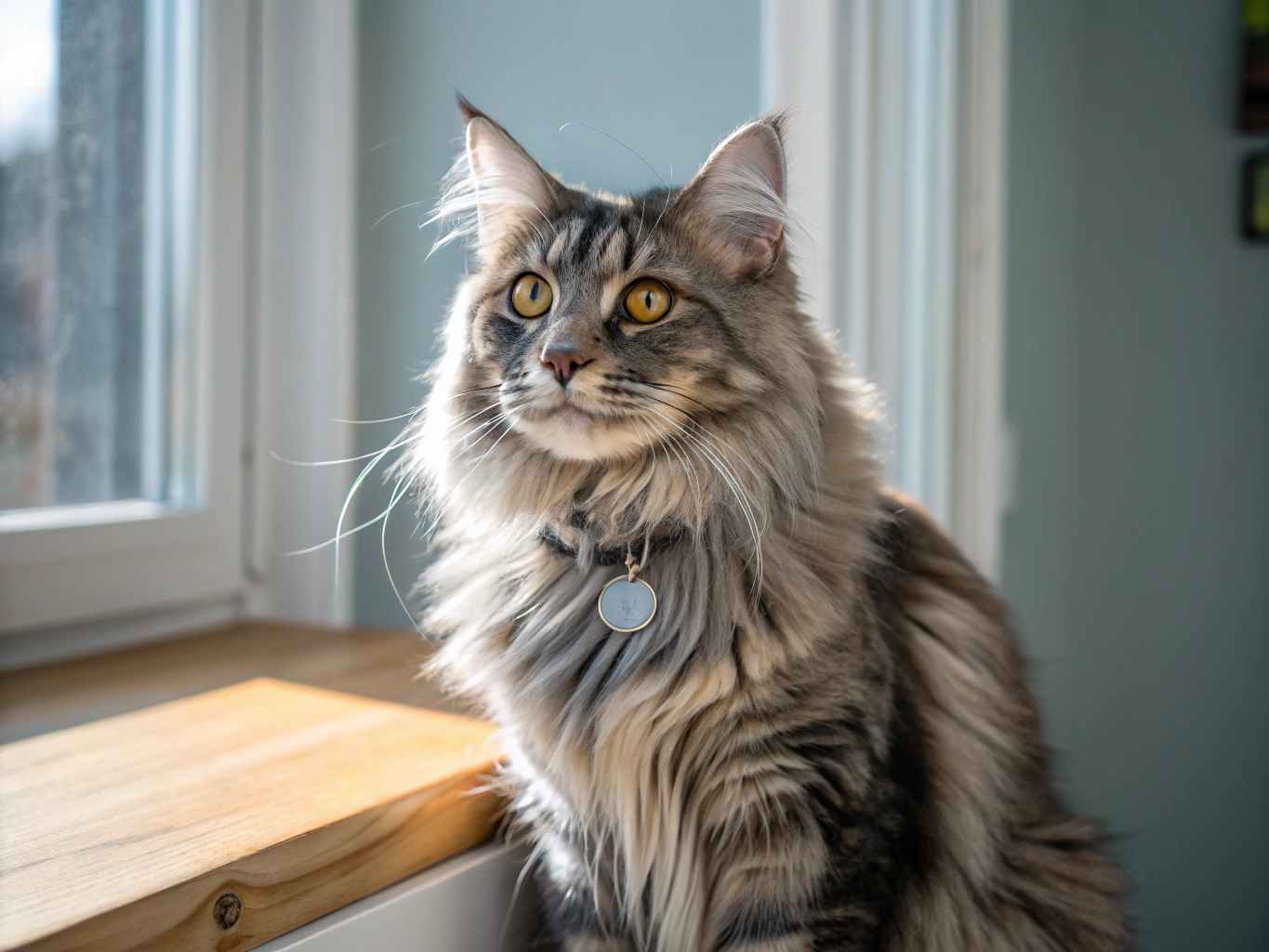 Portrait of an impressive Maine Coon with tufted ears and lion-like ruff