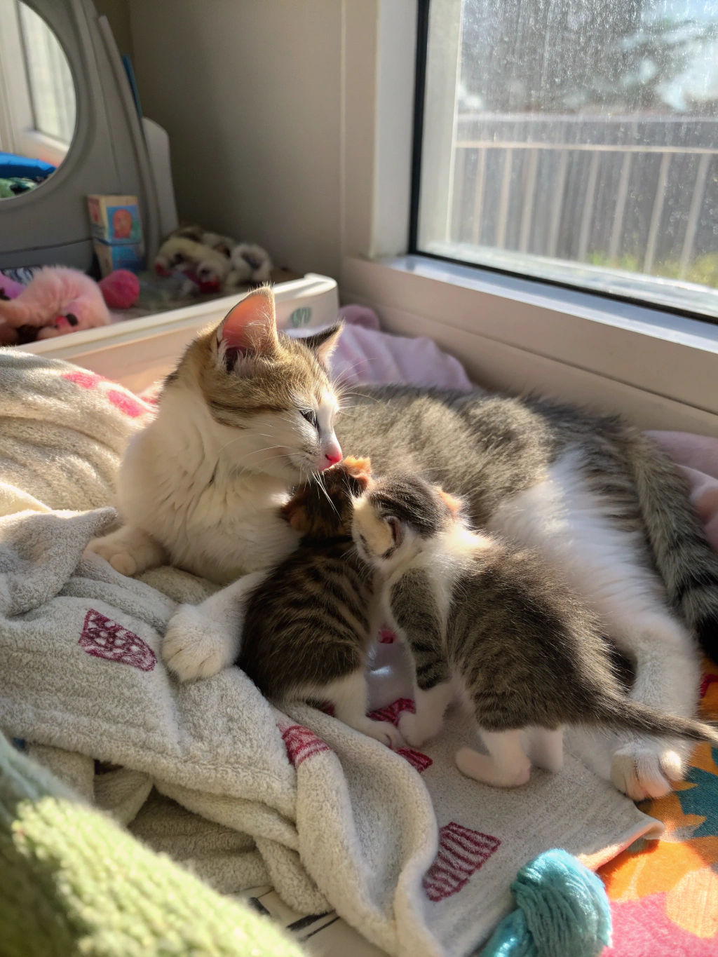 Breeder family holding healthy kittens in their home